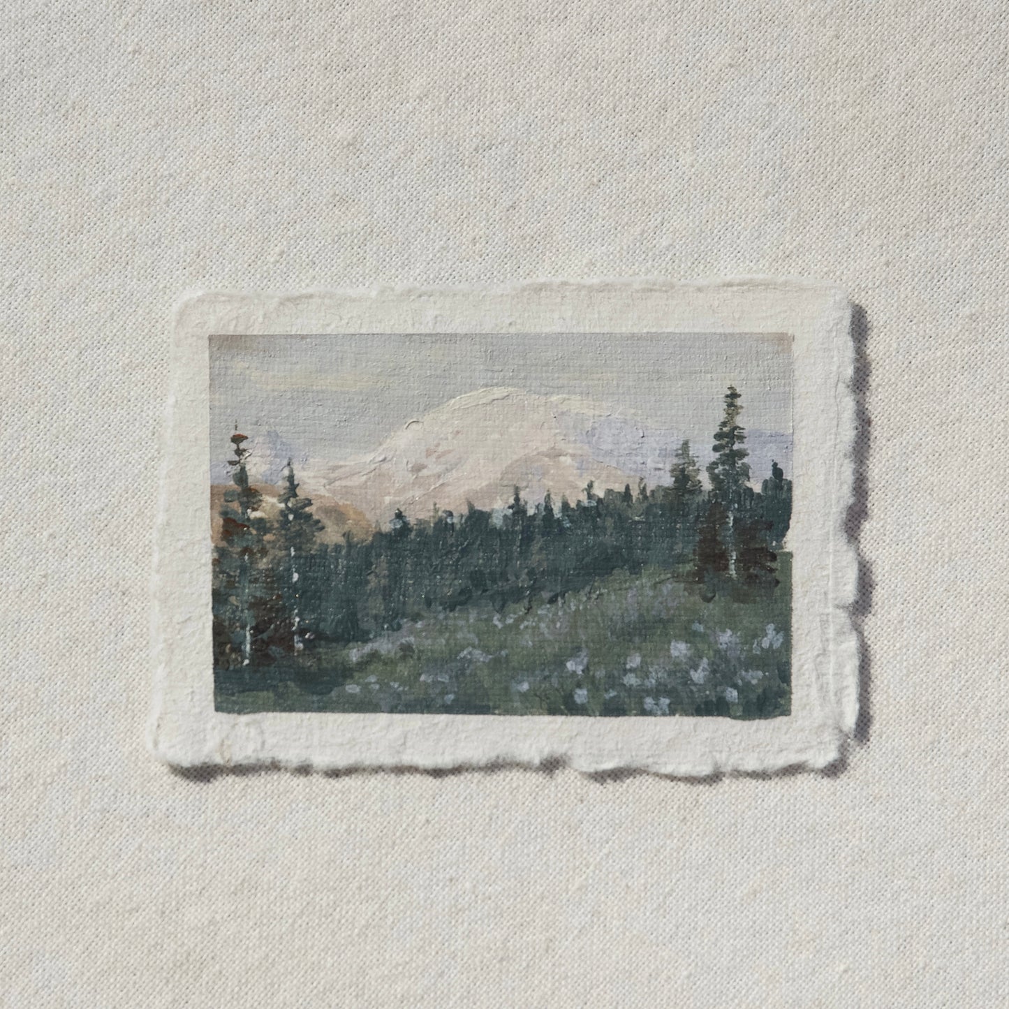 Silver forest trail miniature gouache painting from Mount Rainier National Park by Laura Van Moorleghem
