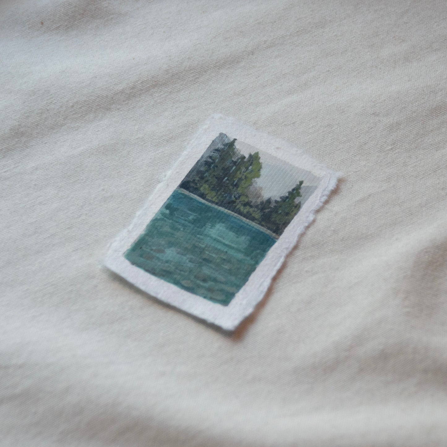 Side profile of skagit river in North cascades national park painting on deckled edge 100% cotton rag paper