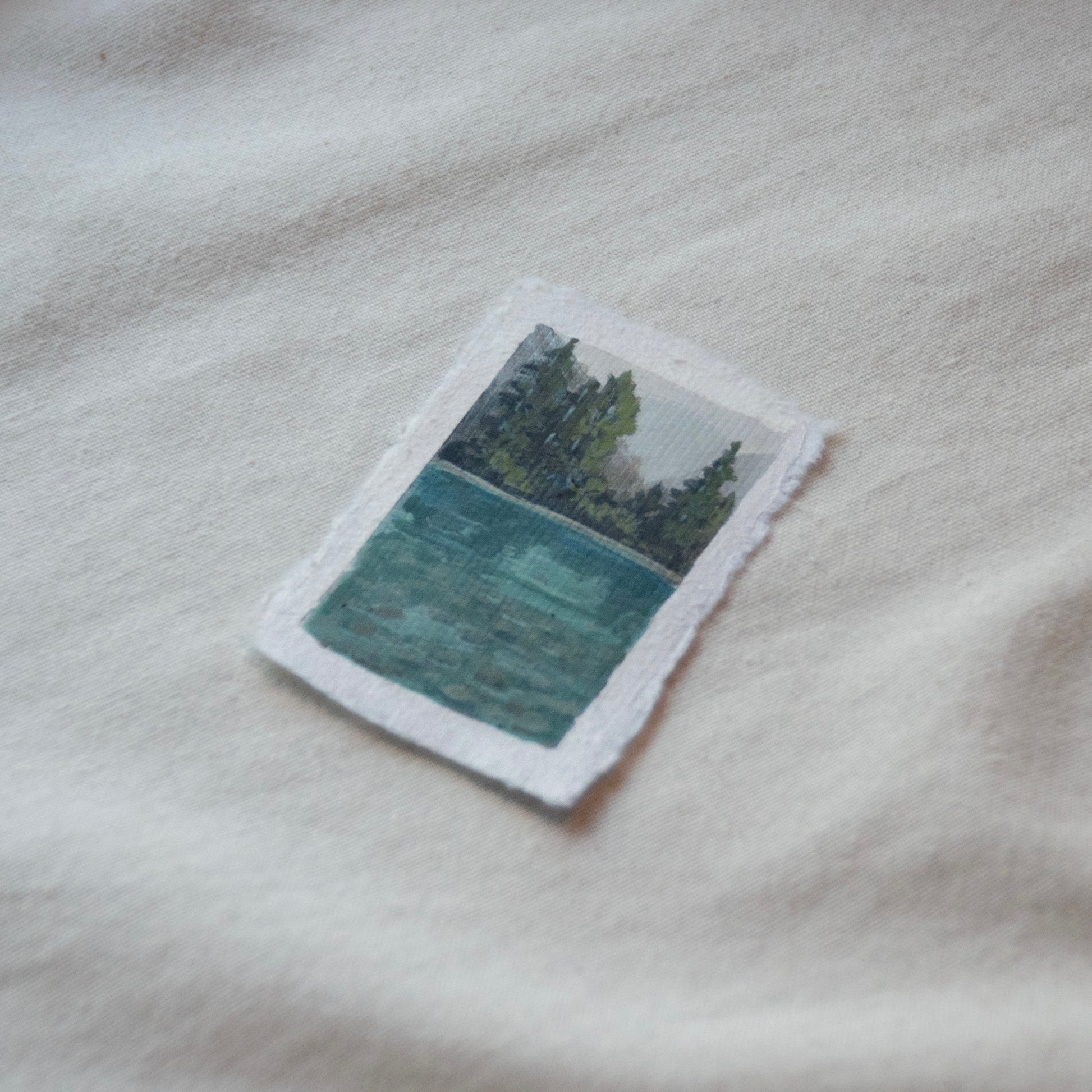 Side profile of skagit river in North cascades national park painting on deckled edge 100% cotton rag paper