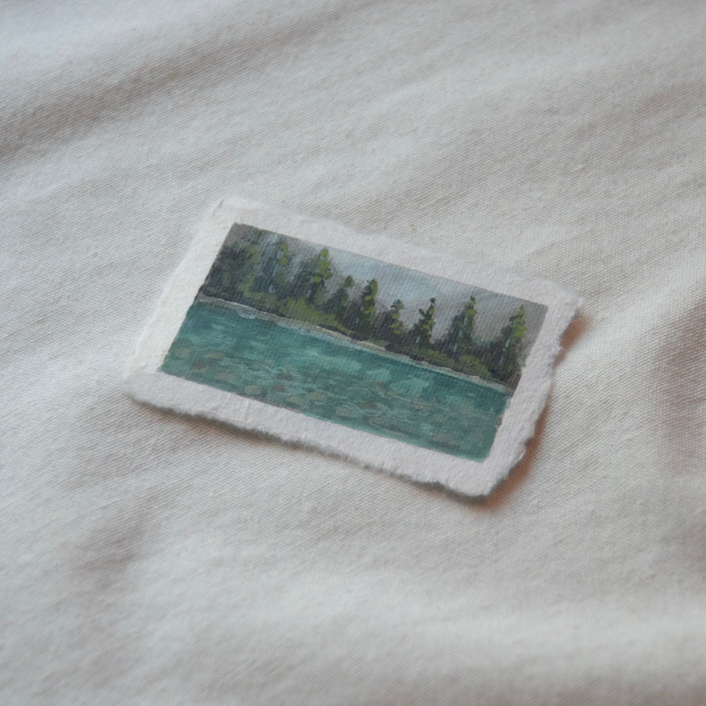 Side profile of skagit river view in north cascades national park painting on deckled edge 100% cotton rag paper