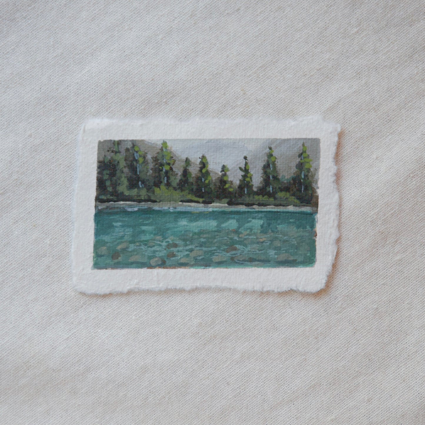 Skagit river view miniature gouache painting from North Cascades National Park by Laura Van Moorleghem