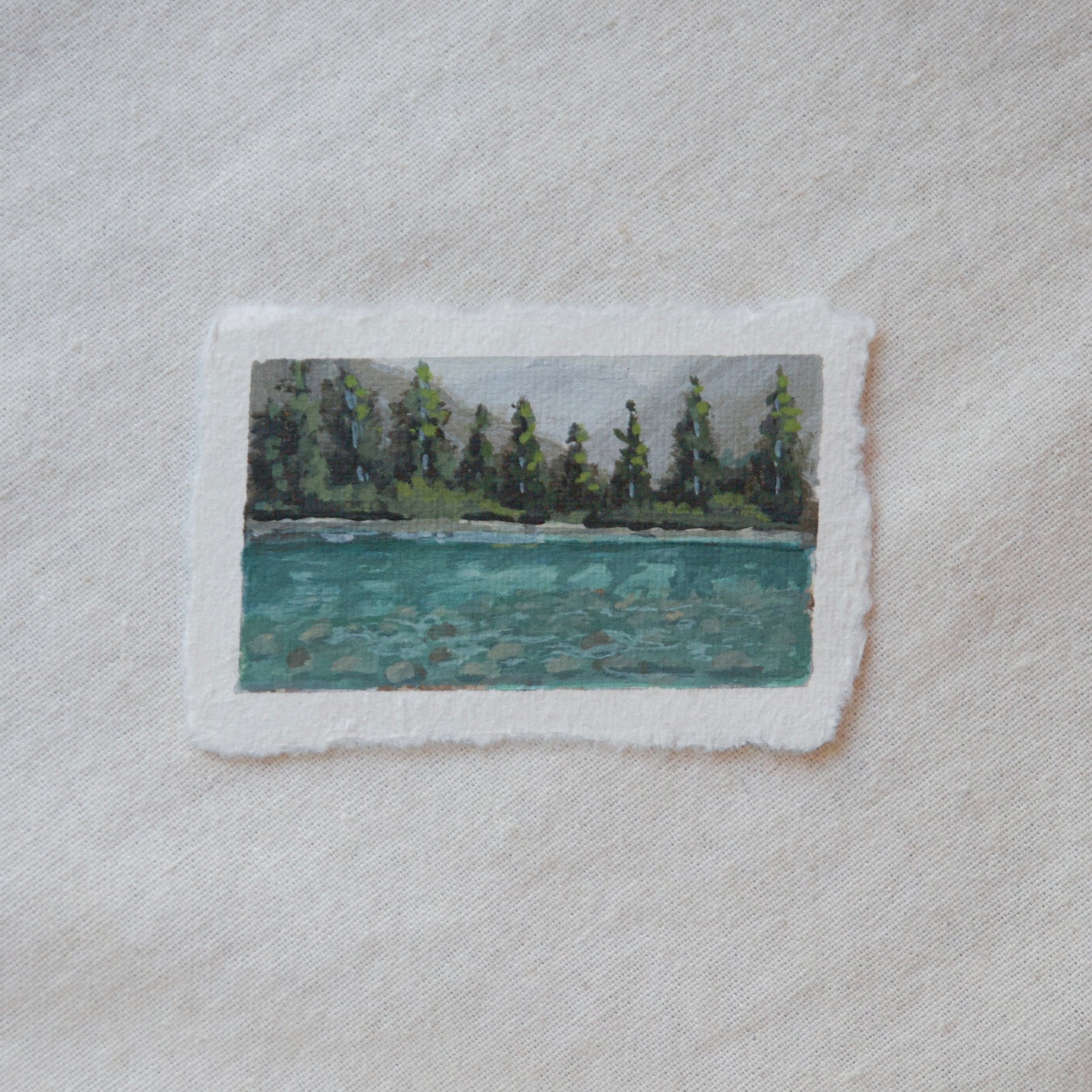 Skagit river view miniature gouache painting from North Cascades National Park by Laura Van Moorleghem