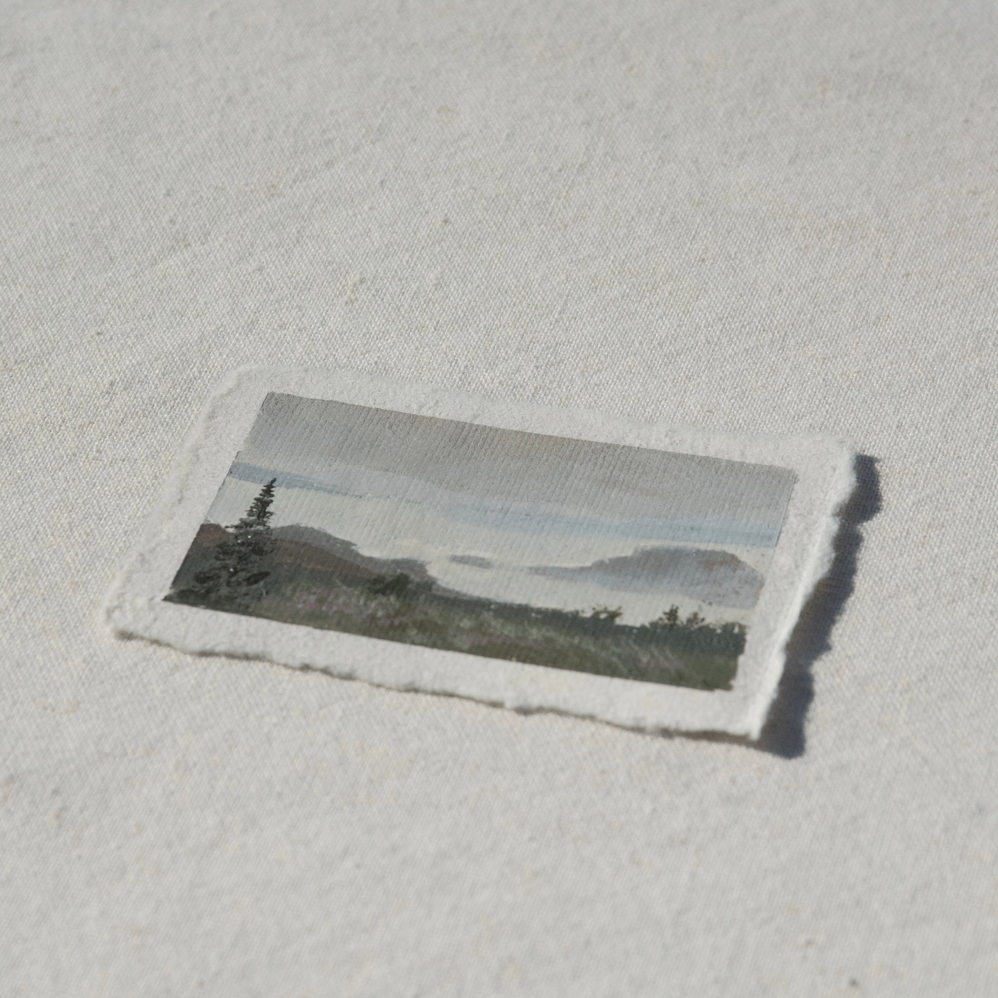 Side profile of skyline trail overlook in Mount Rainier National Park painting on deckled edge 100% cotton rag paper