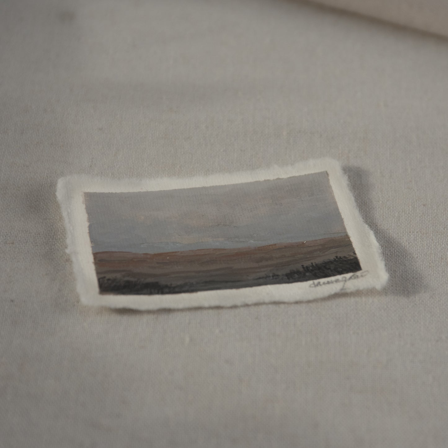 Side profile of tawa point overlook in petrified forest painting on deckled edge 100% cotton rag paper

