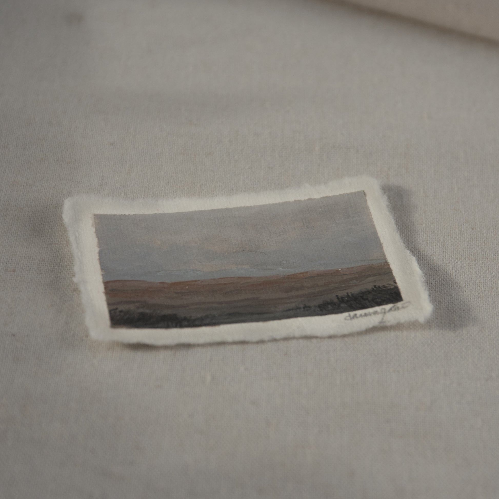 Side profile of tawa point overlook in petrified forest painting on deckled edge 100% cotton rag paper
