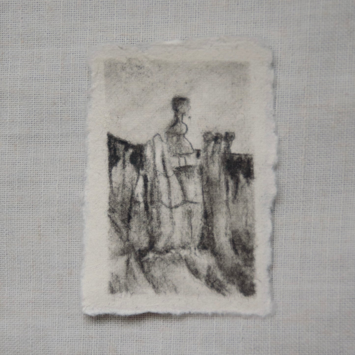 A charcoal sketch of a natural formation resembling a hammer, titled 'Thor’s Hammer' from Bryce Canyon National Park, on deckled edge paper by artist Laura Van Moorleghem. Bryce Canyon National Park art. Donations to NPCA