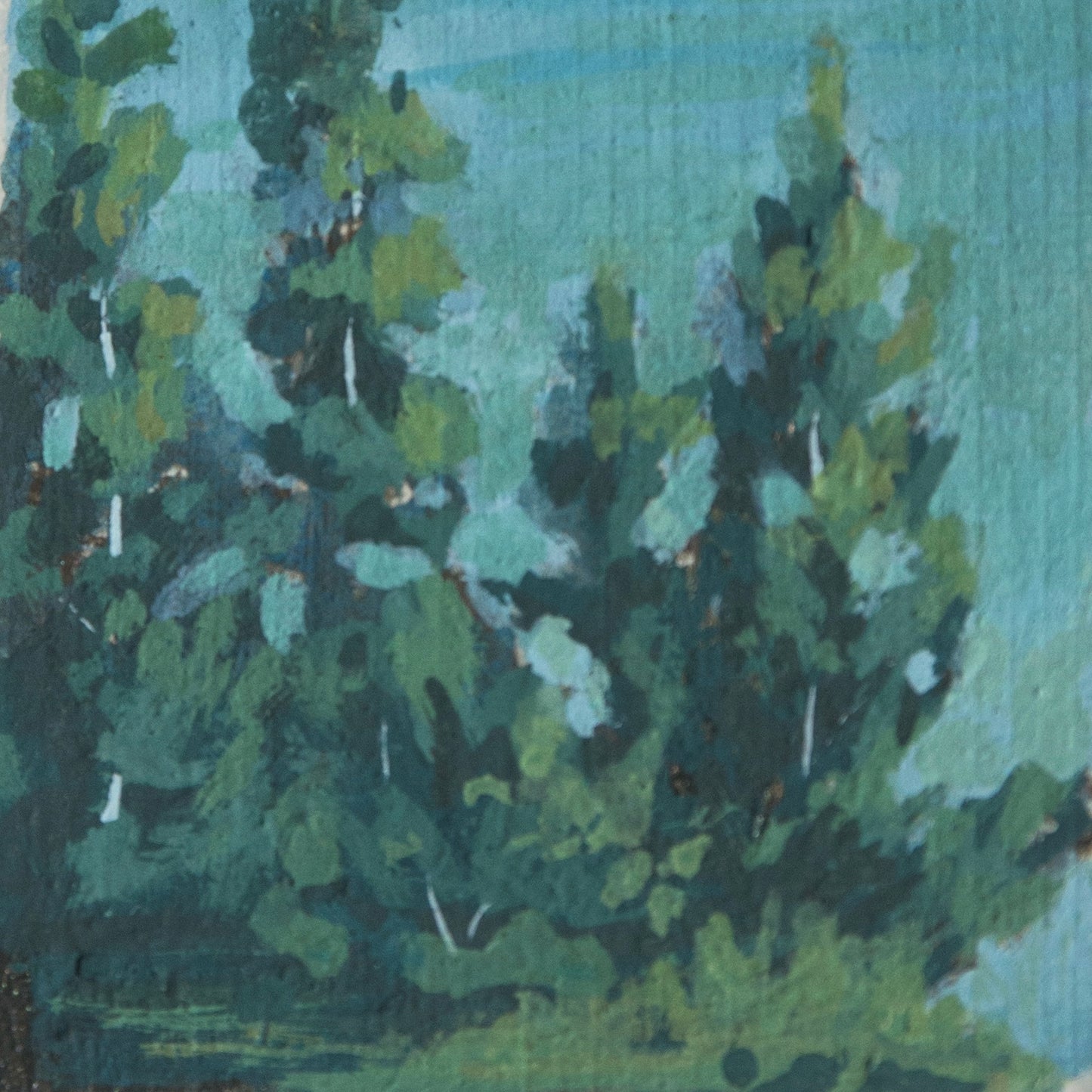 Artistic depiction of trees with a focus on green and blue tones of Crater lake National park 