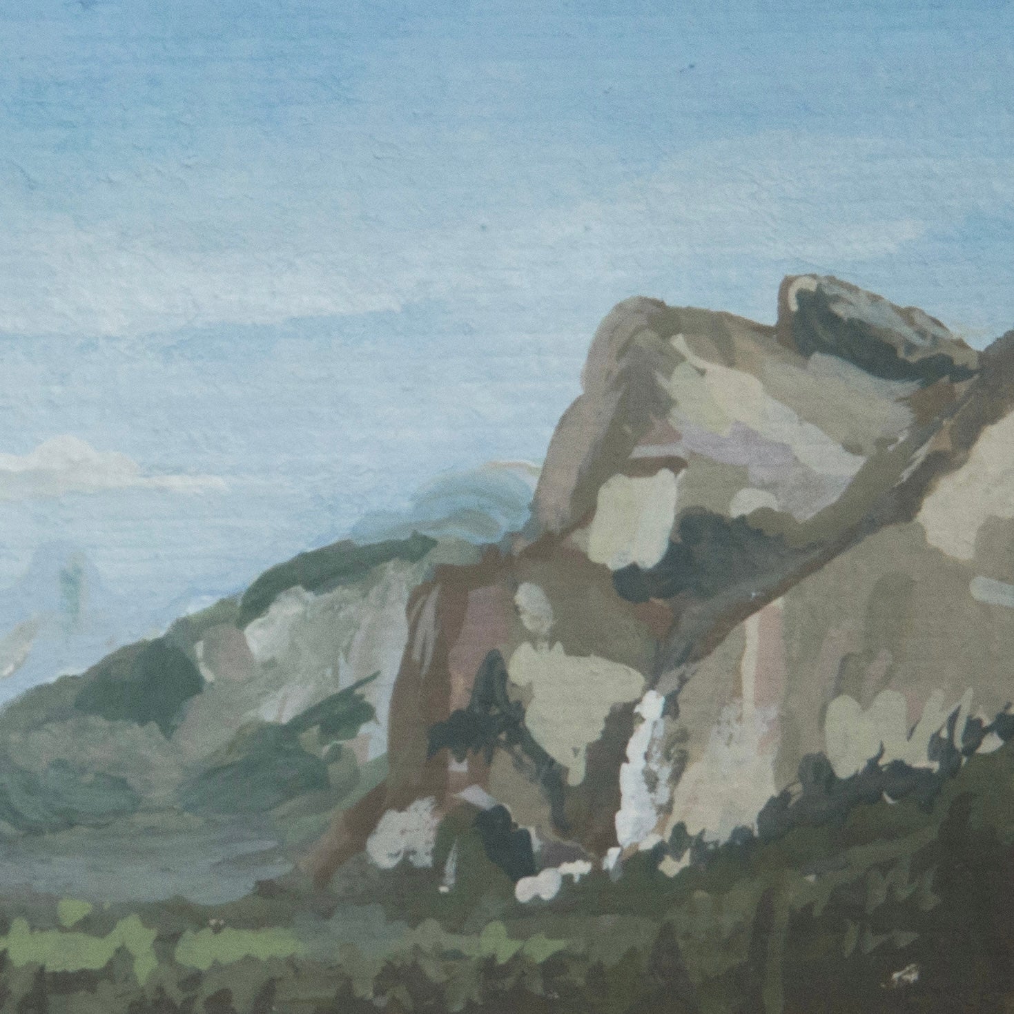 Close-up detail of plein air brushstrokes and rocky textures of Tunnel View Yosemite  art