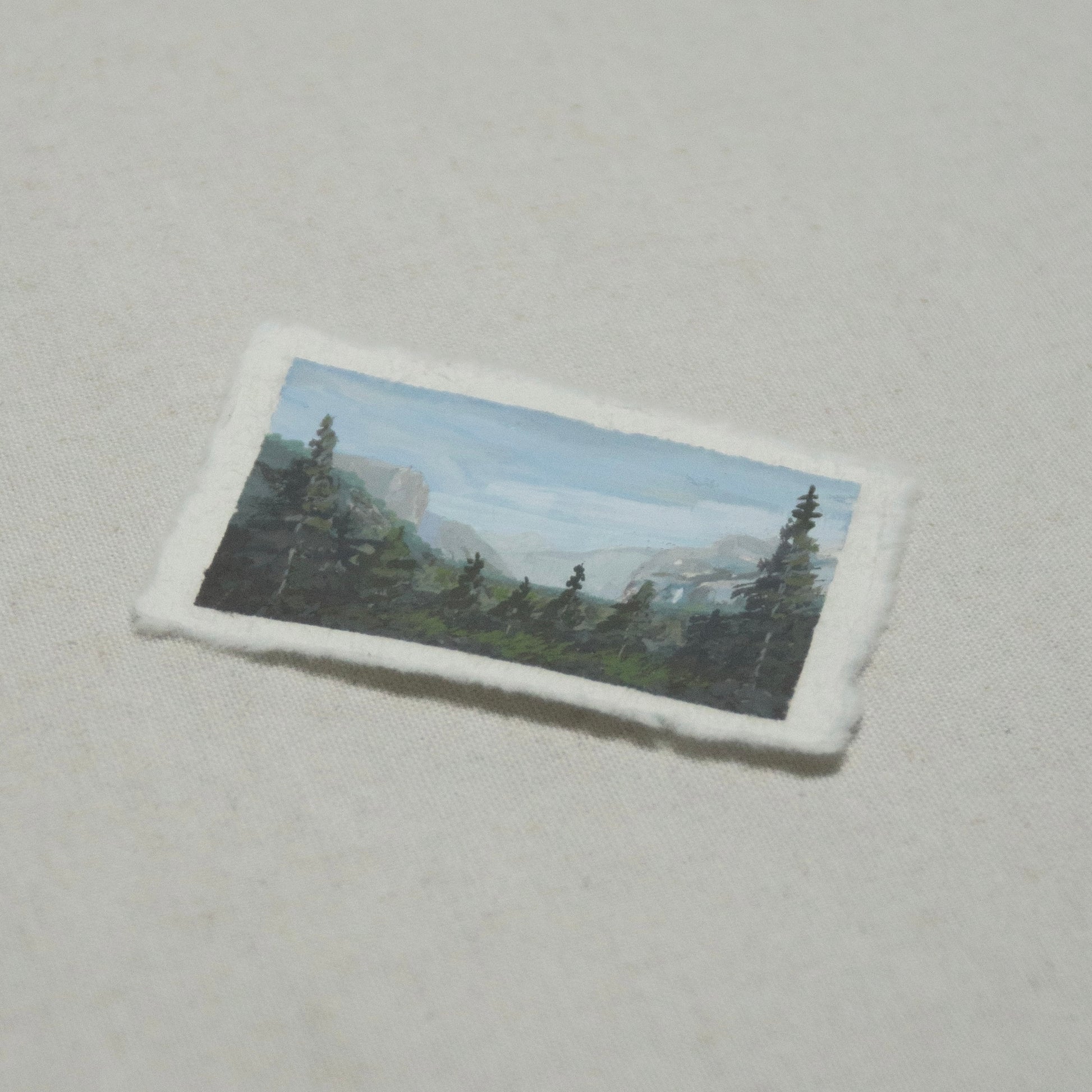 Side profile of Tunnel View painting on deckled edge 100% cotton rag paper painted en plein air at Yosemite National Park