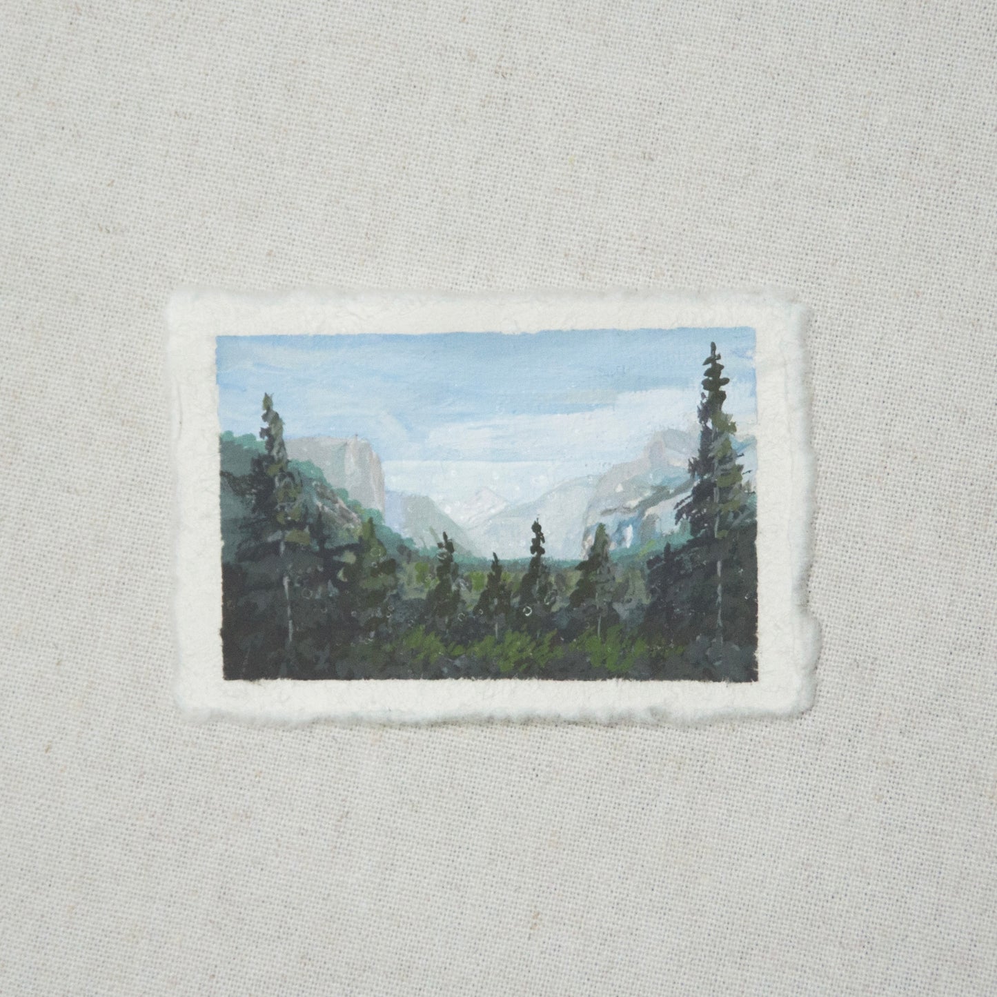 Tunnel View miniature original painting rendered in gouache from Yosemite National Park by Laura Van Moorleghem