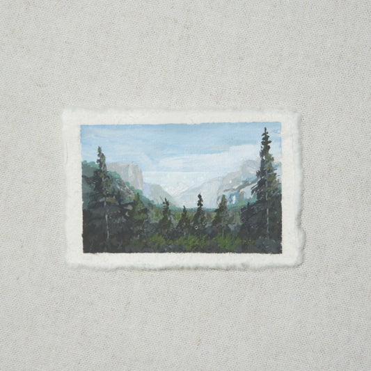 Tunnel View miniature original painting rendered in gouache from Yosemite National Park by Laura Van Moorleghem