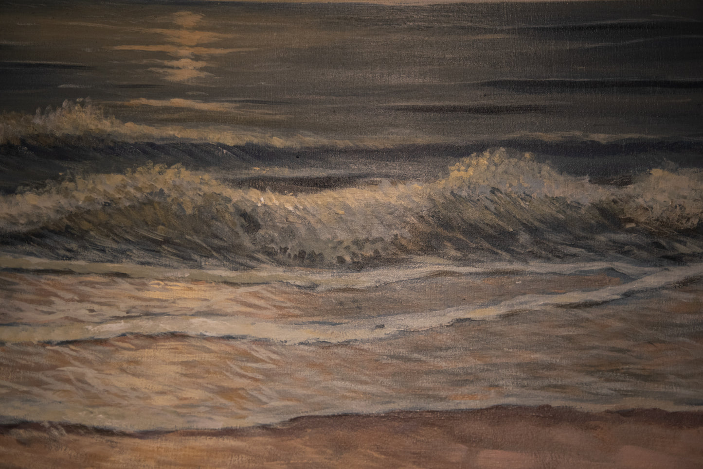 up close details of waves in a gulf shores large acrylic painting