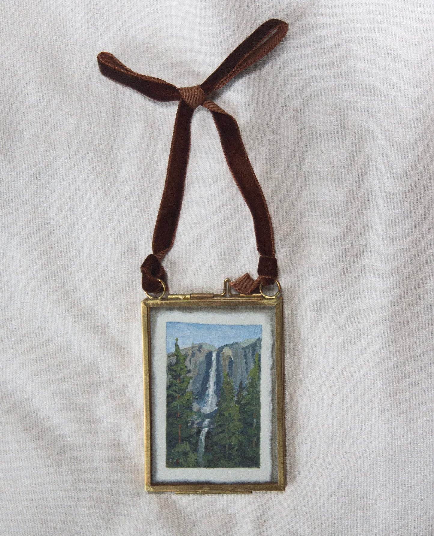 Framed Upper and Lower Yosemite Falls miniature painting from 'The Journey' National Park collection from Yosemite National Park