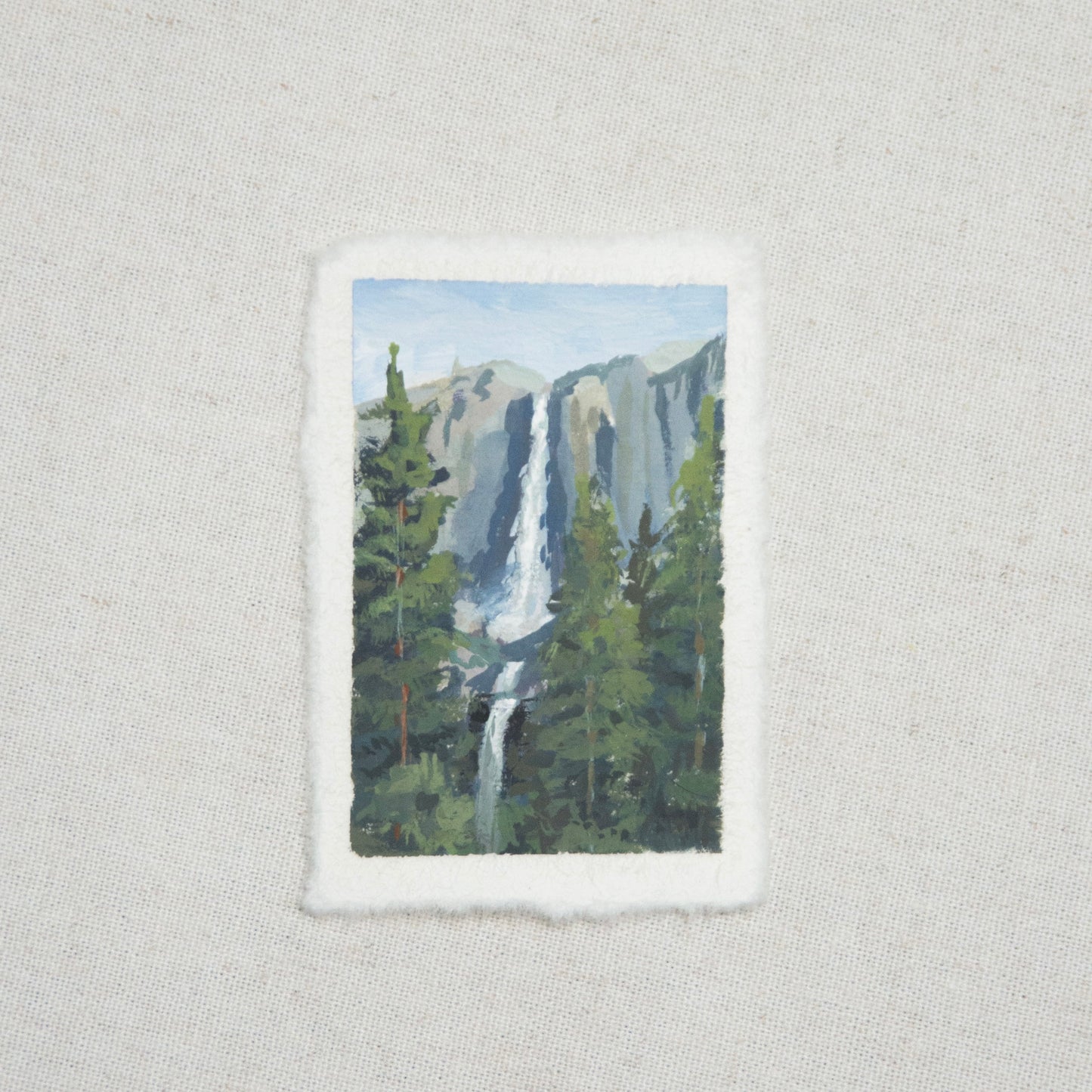 Upper and Lower Yosemite Falls miniature gouache painting from YosemiteNational Park by Laura Van Moorleghem