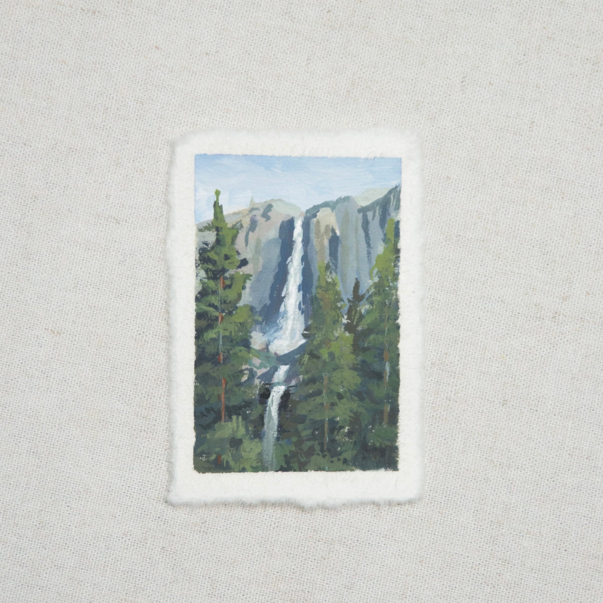 Upper and Lower Yosemite Falls miniature gouache painting from YosemiteNational Park by Laura Van Moorleghem