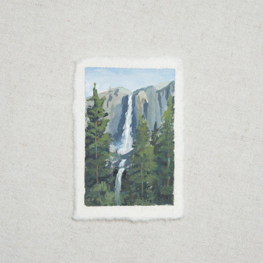Upper and Lower Yosemite Falls miniature gouache painting from YosemiteNational Park by Laura Van Moorleghem