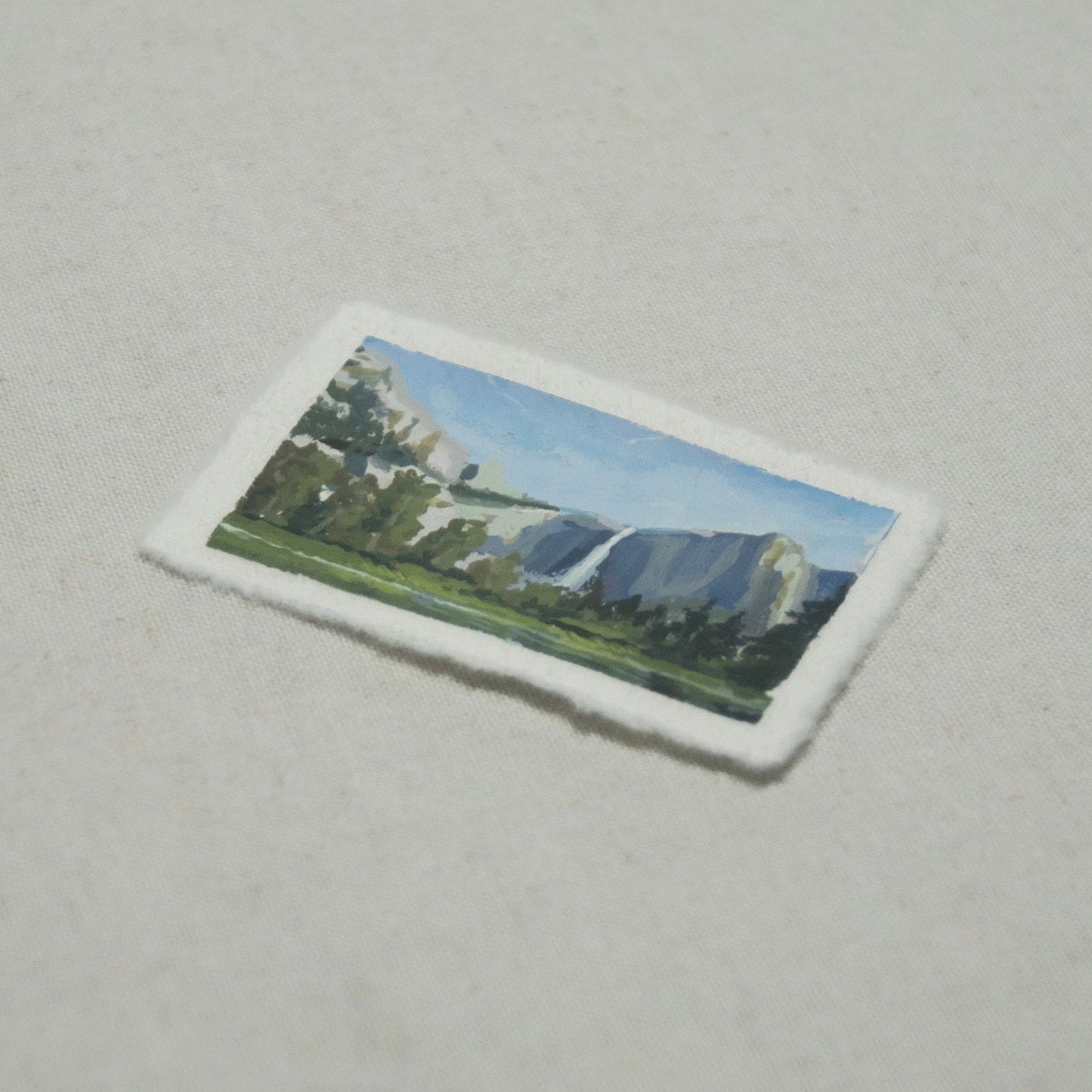 Side profile of Upper Yosemite Falls from Yosemite National Park painting on deckled edge 100% cotton rag paper