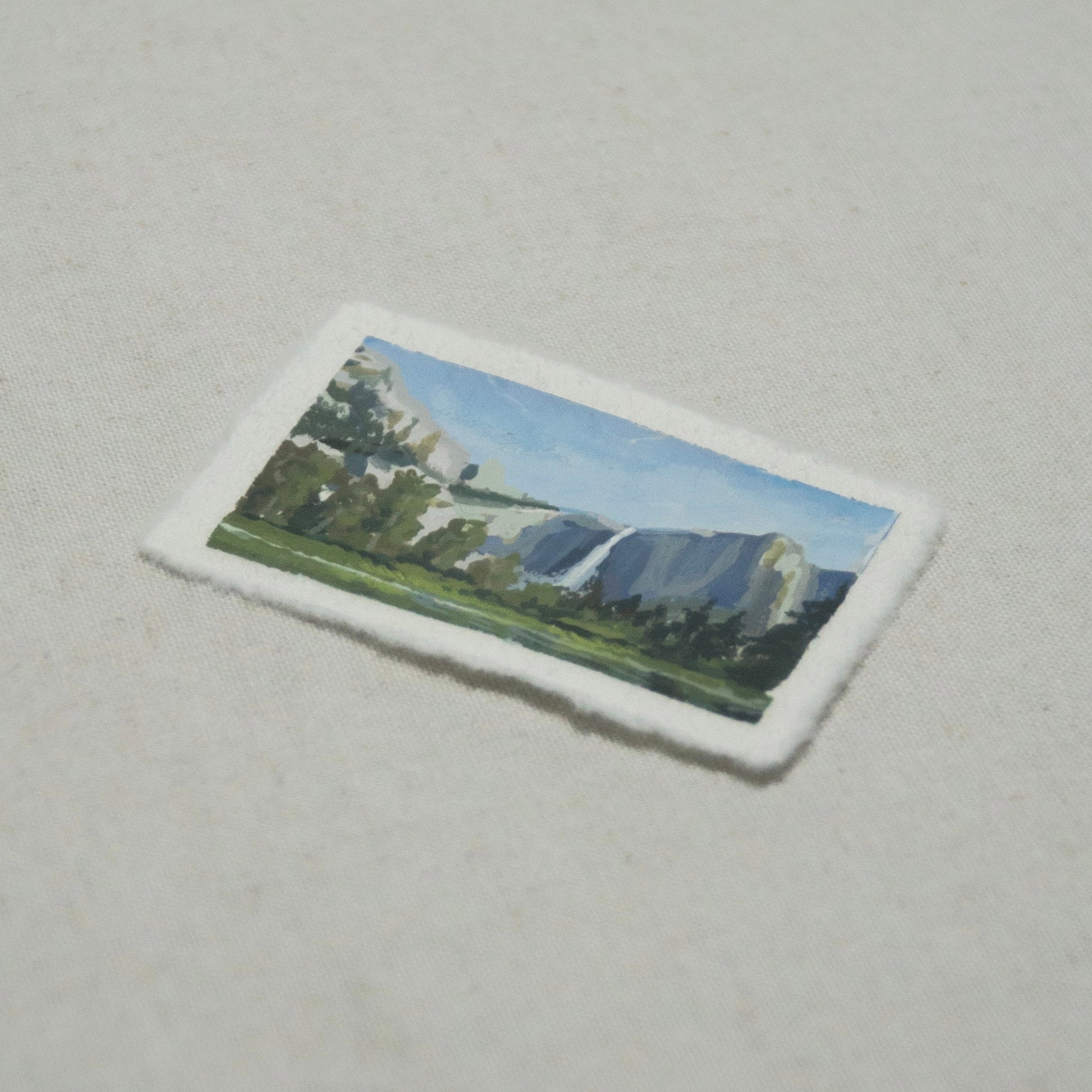 Side profile of Upper Yosemite Falls from Yosemite National Park painting on deckled edge 100% cotton rag paper