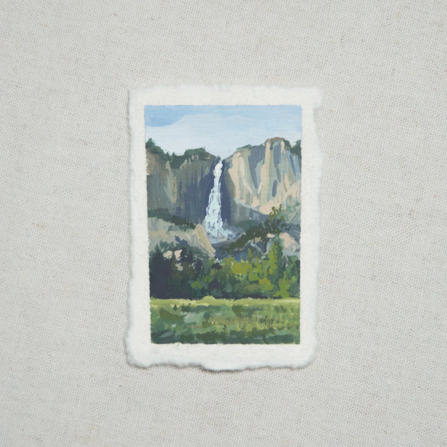 Upper Yosemite Falls miniature gouache painting from Yosemite National Park by Laura Van Moorleghem