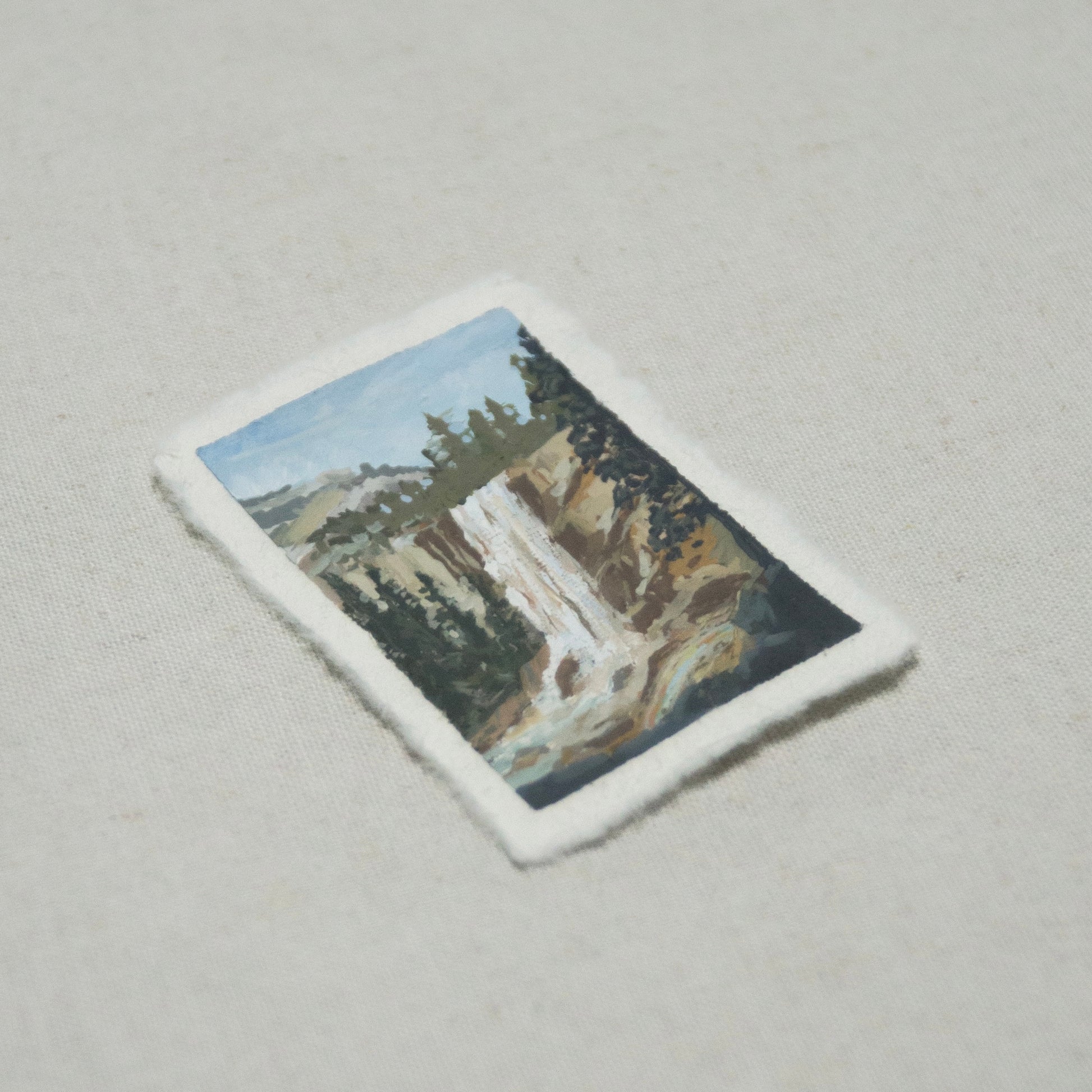 Side profile of Vernal Falls Yosemite painting on deckled edge 100% cotton rag paper