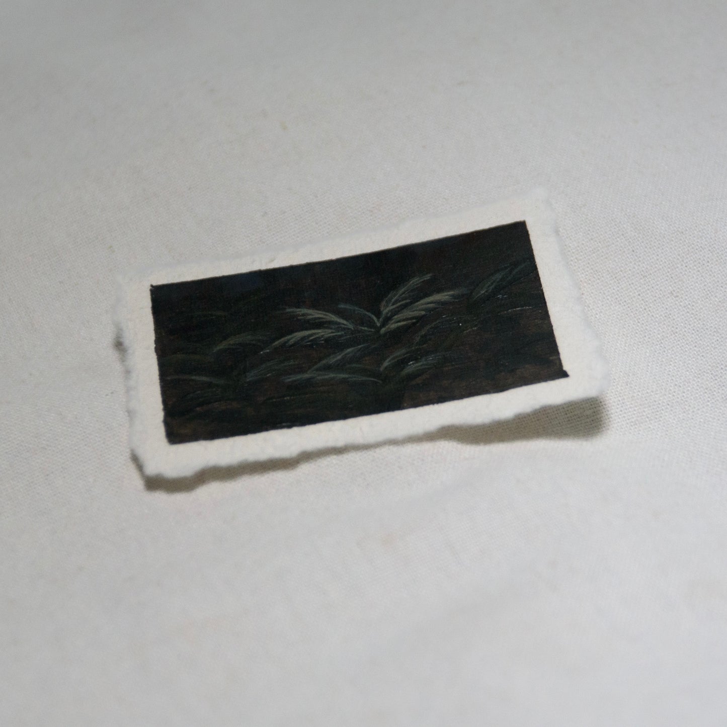 Side profile of western sword fern portrait painting on deckled edge 100% cotton rag paper