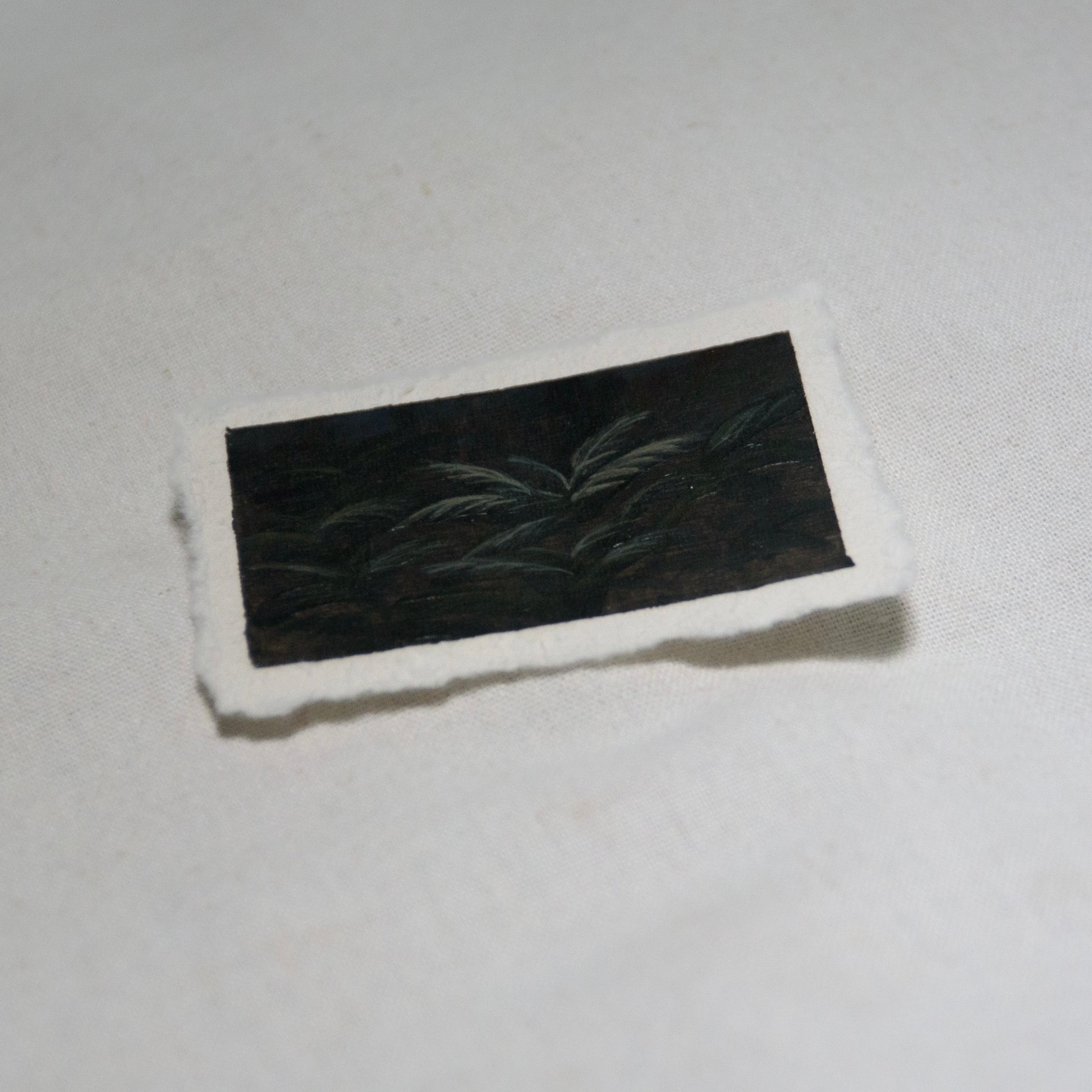 Side profile of western sword fern portrait painting on deckled edge 100% cotton rag paper