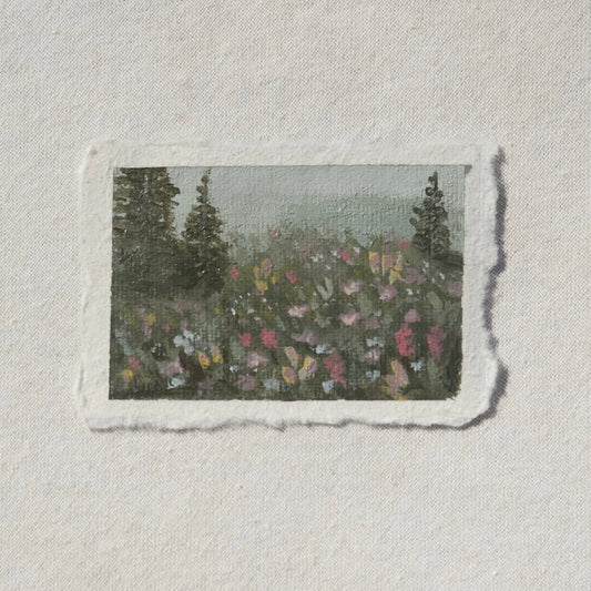 wildflower field in mount rainier miniature acrylic painting from Mount Rainier National Park by Laura Van Moorleghem