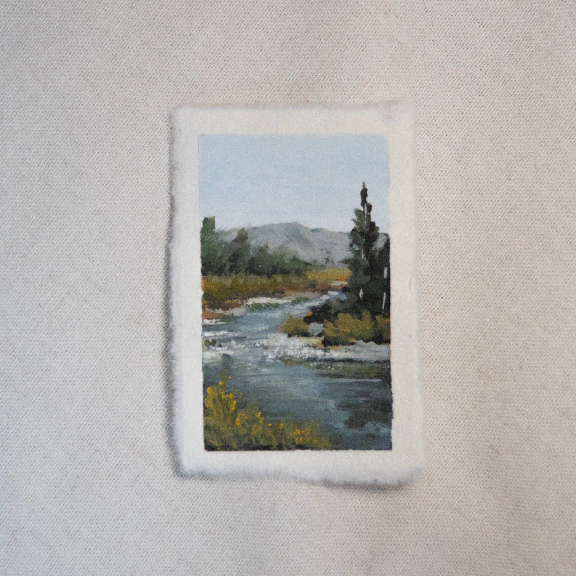 Yellowstone River miniature gouache painting from Yellowstone National Park by Laura Van Moorleghem