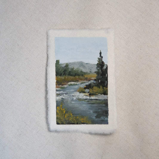 Yellowstone River miniature gouache painting from Yellowstone National Park by Laura Van Moorleghem