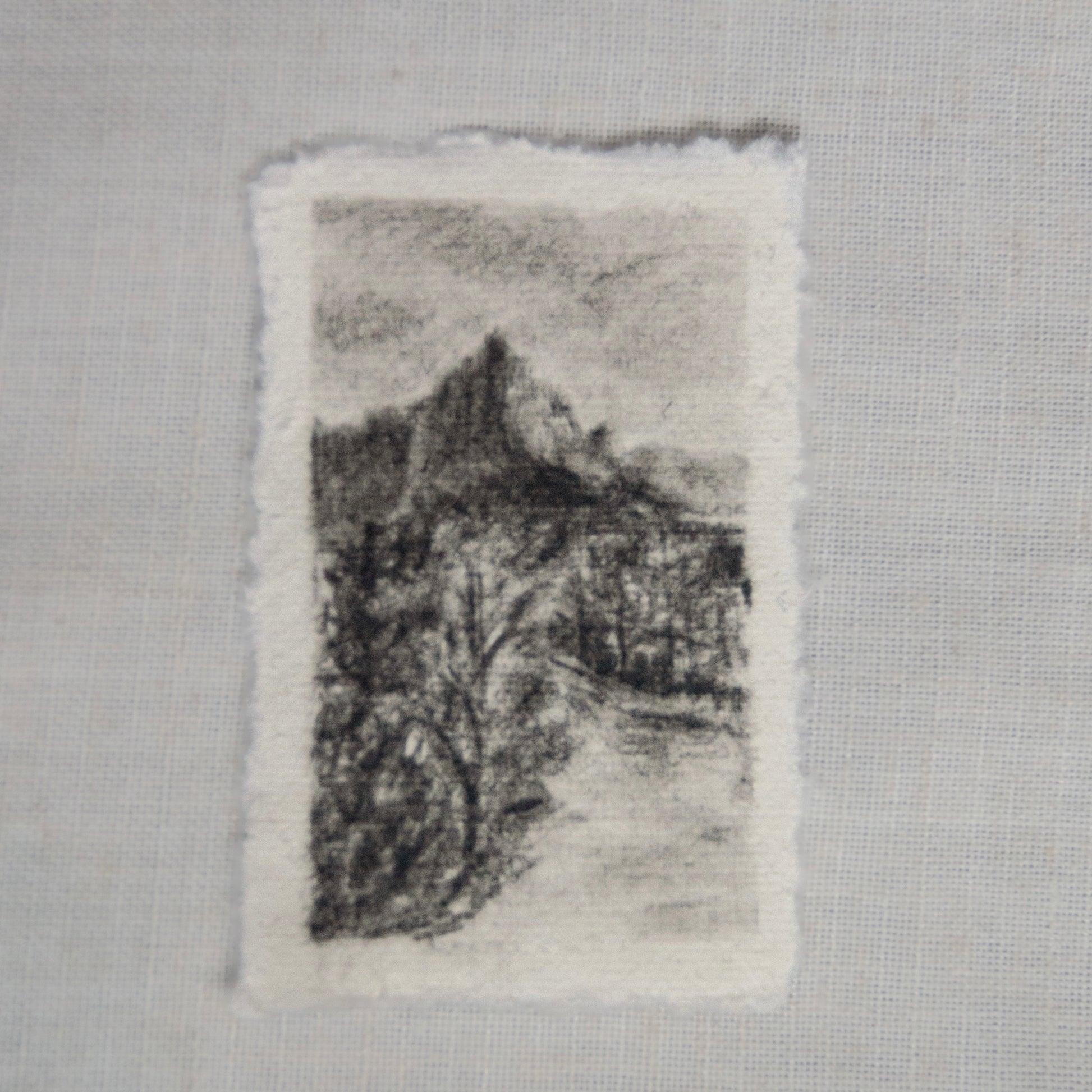 A mini charcoal sketch of Zion national Park, created by laura van moorleghem for 'for the land' collection, where 100% of proceeds are donated to the National Park Conservation Association.